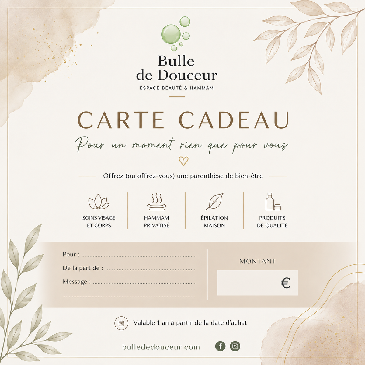 Carte Cadeau Bulle de Douceur - modèle 2